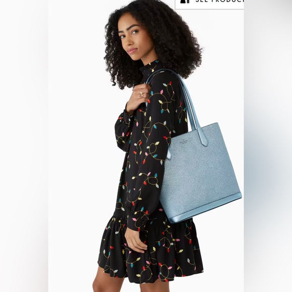 🎉4x HP🎊🆕NWT Kate Spade ♠️ Frost Sky Tinsel Tote - Picture 4 of 8